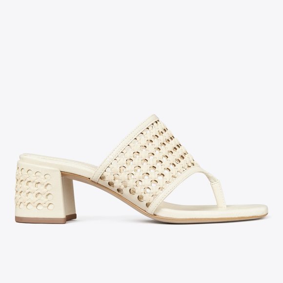Tory Burch $378 NIB Woven Raffia Heeled Sandal New Ivory Natural 9.5 - Picture 5 of 6